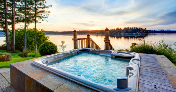 hot tub overlooking a lake